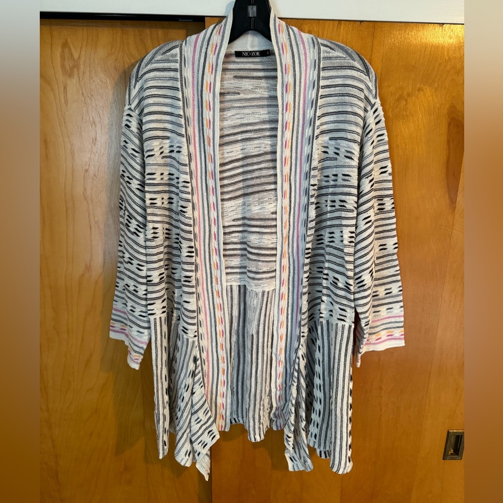NIC+ZOE Open Front Long Sleeve Cardigan - Multi-Color - Size 2X